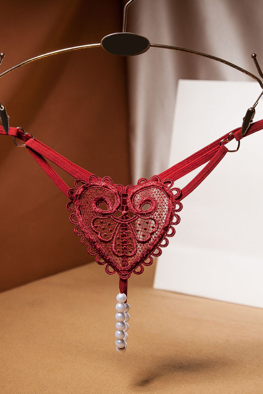 Heart Charm Crotchless Pearl G-String