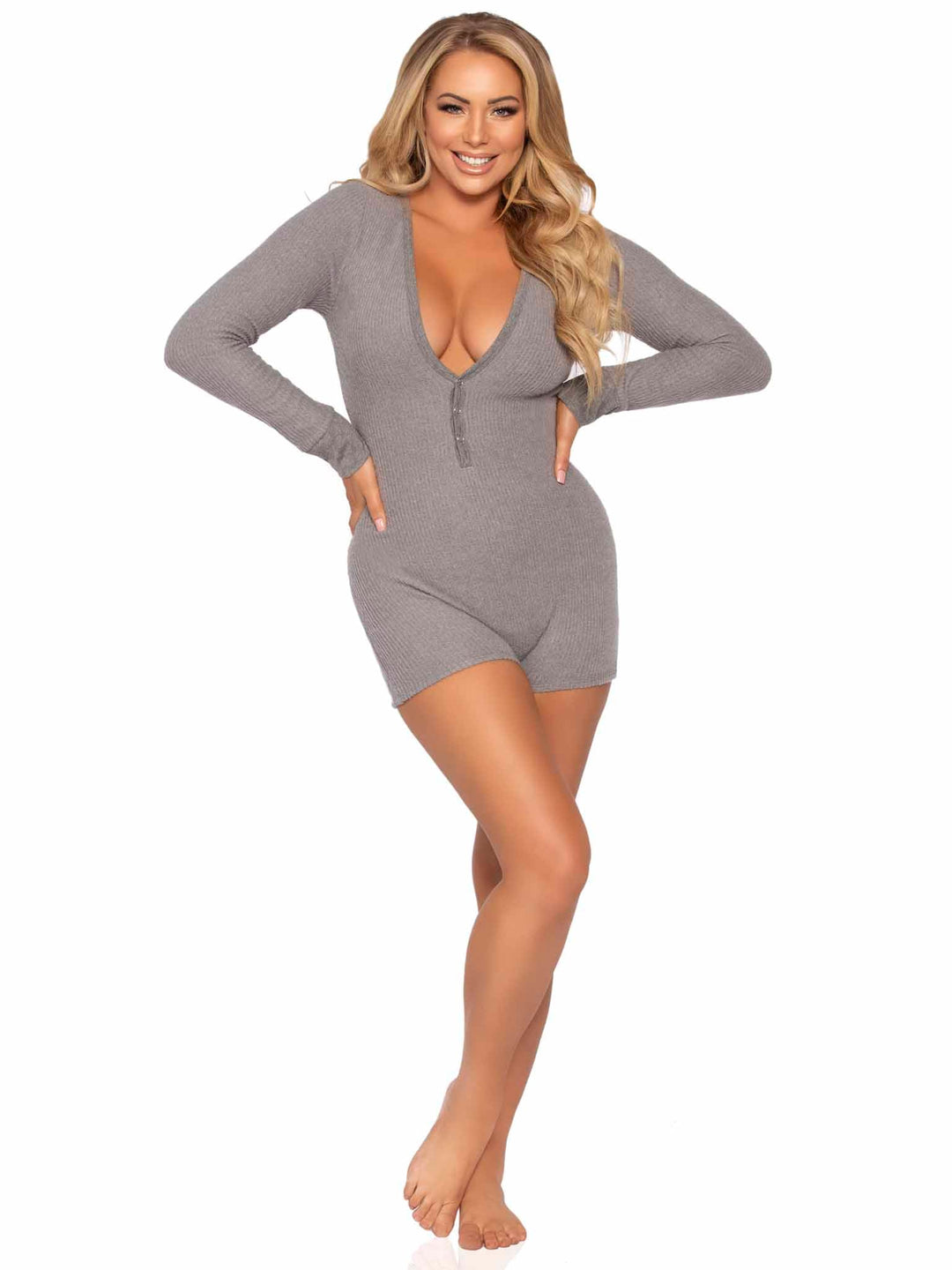 Brushed Rib Romper Long Johns with Cheeky Snap Closure Back Flap