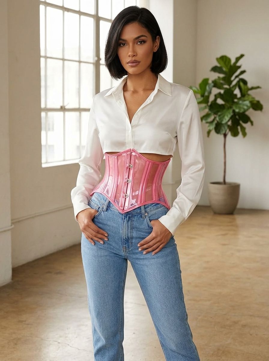 Clear Pink Curvy Cut Mini Cincher Corset