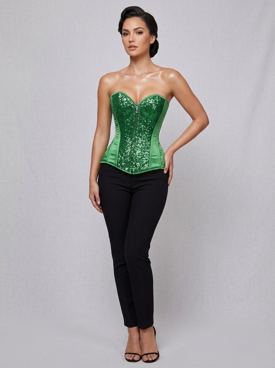 Green Sequin Steel Boned Corset