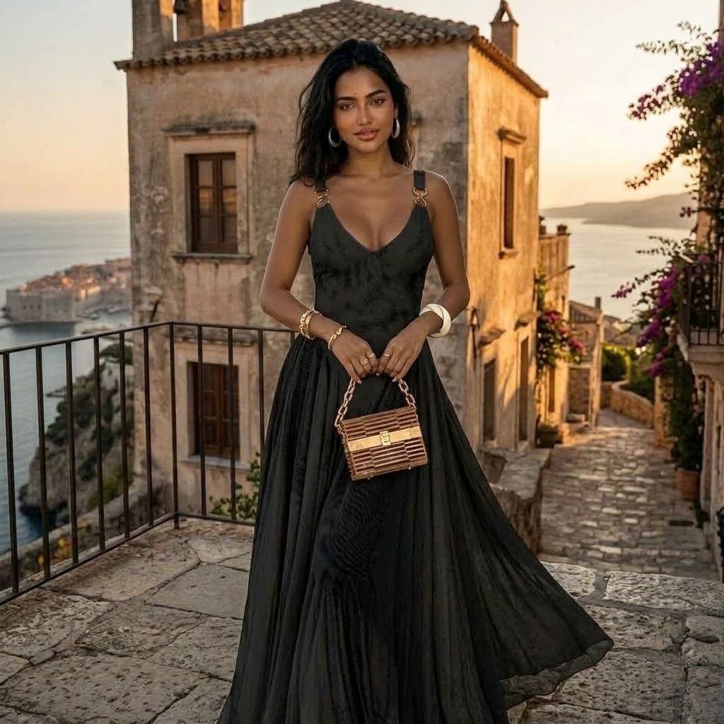 Plunge Maxi Dress With Ring Strap Details