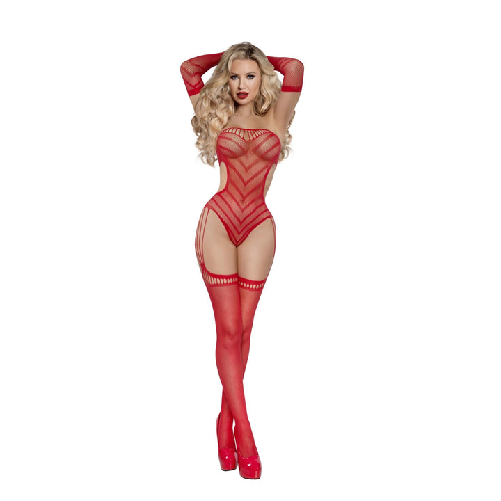 Dreamgirl Chevron Gartered Teddy with Gloves