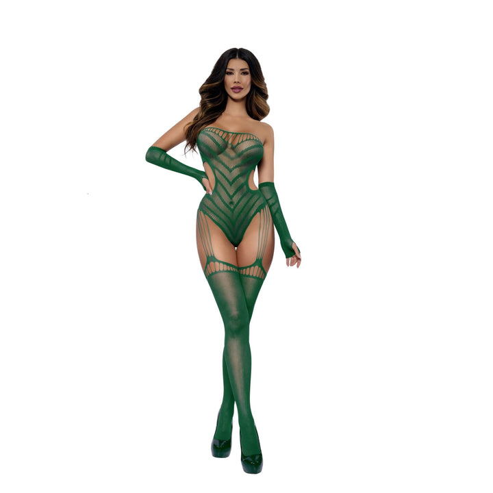 Dreamgirl Chevron Gartered Teddy with Gloves