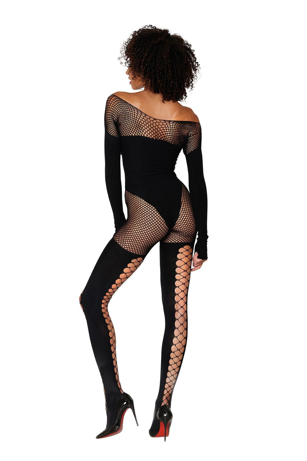 Dreamgirl Opaque Teddy Bodystocking with Faux Lace-Up Stockings