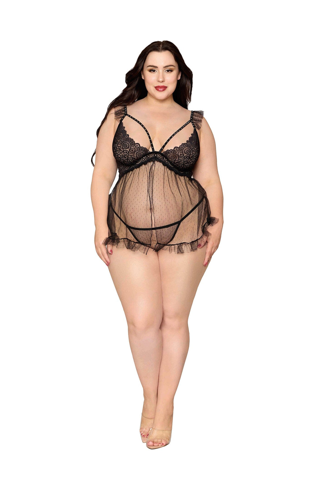 Dreamgirl Plus Black Babydoll &amp; G-String Set