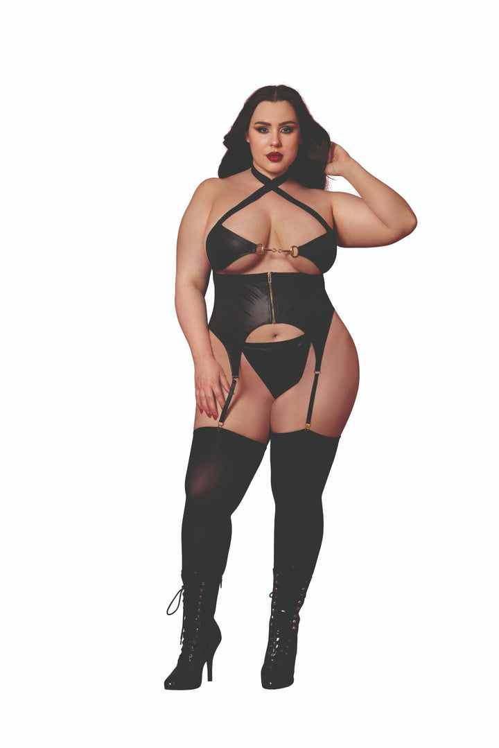Dreamgirl Plus Black Fetish Bustier &amp; G-String