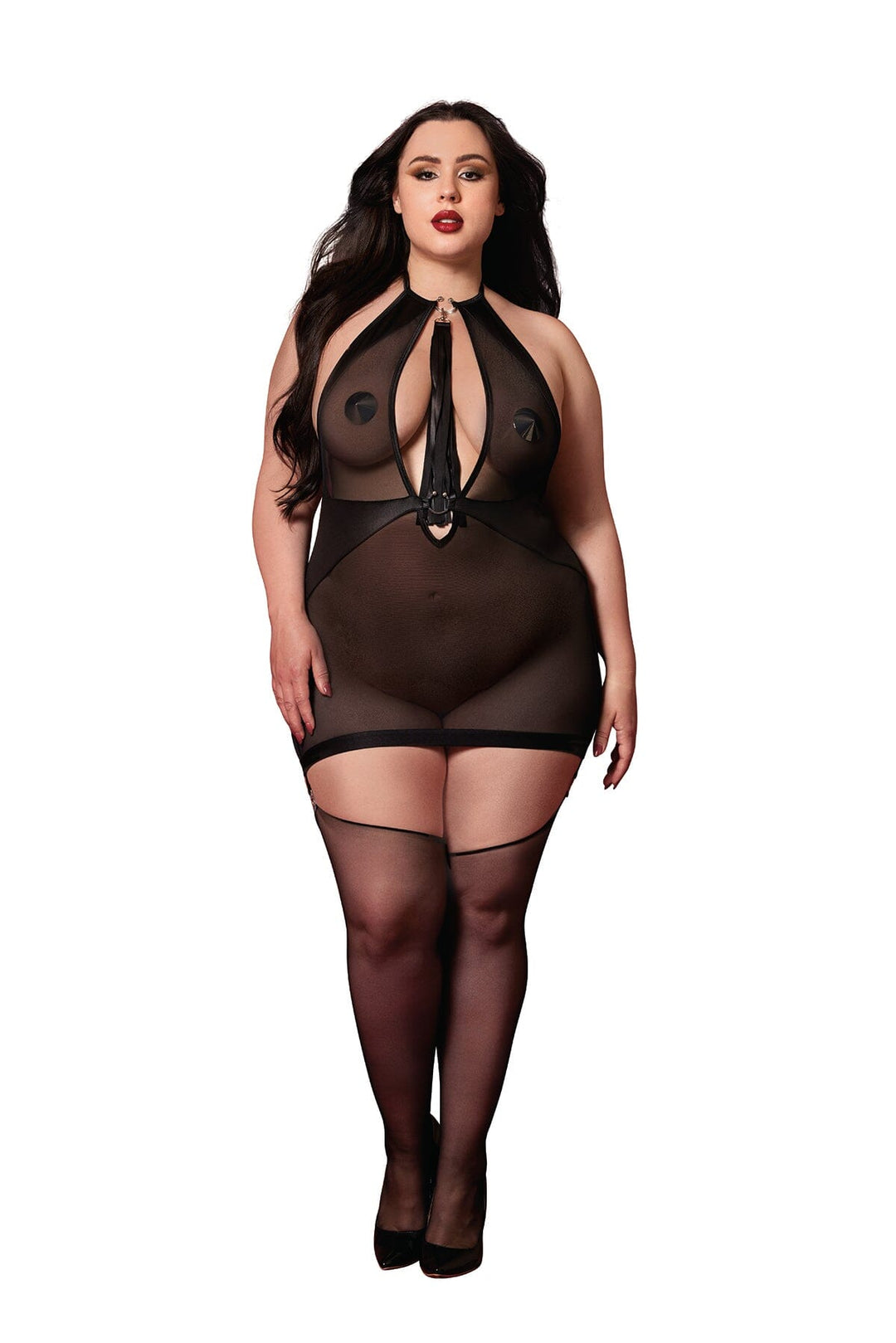 Dreamgirl Plus Black Fetish Garter Slip &amp; Flogger
