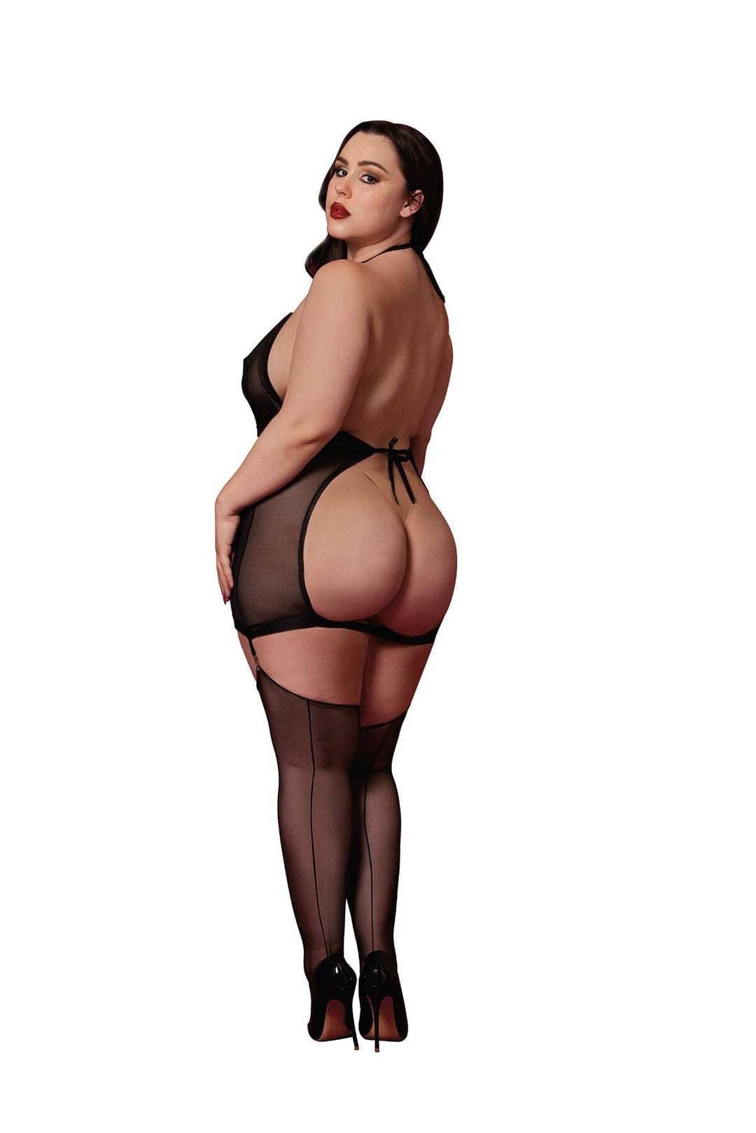 Dreamgirl Plus Black Fetish Garter Slip &amp; Flogger