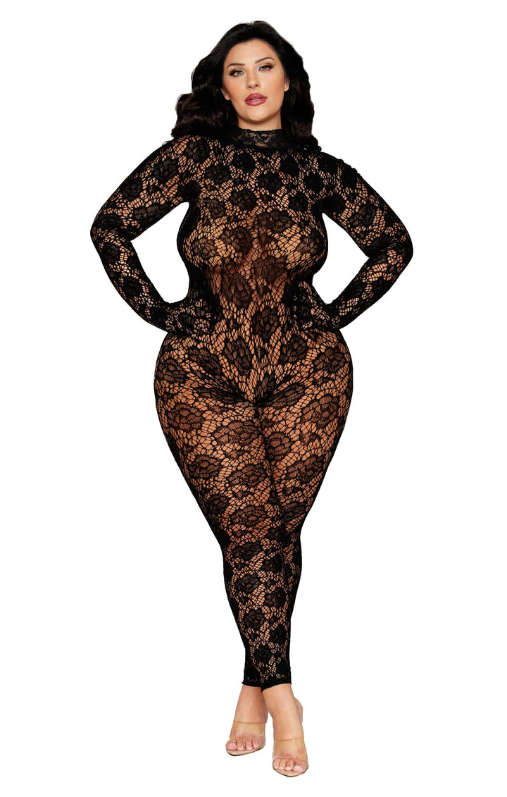 Dreamgirl Plus Black Gloved Bodystocking