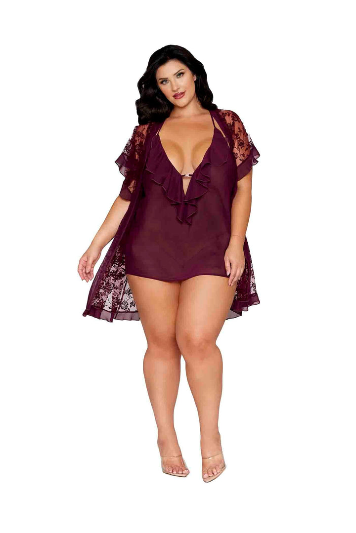 Dreamgirl Plus Cherry Lacquer Robe &amp; Chemise
