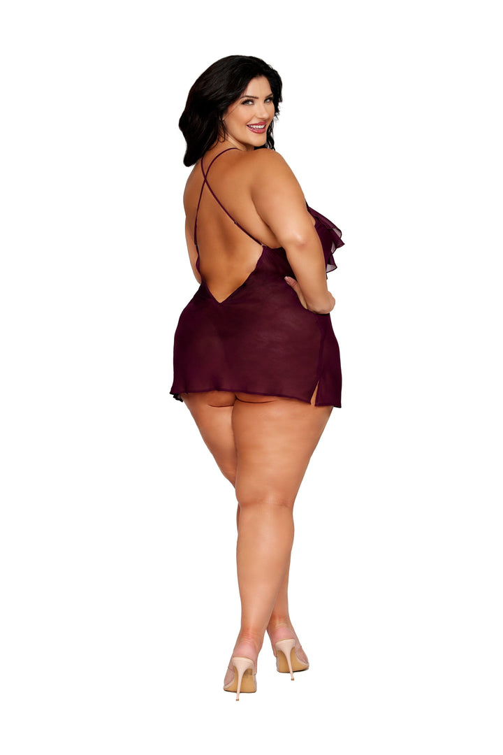Dreamgirl Plus Cherry Lacquer Robe &amp; Chemise