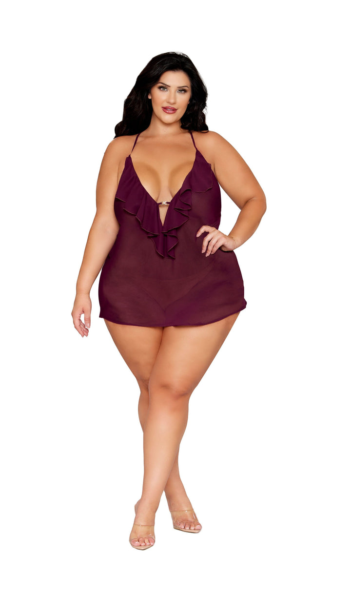 Dreamgirl Plus Cherry Lacquer Robe &amp; Chemise