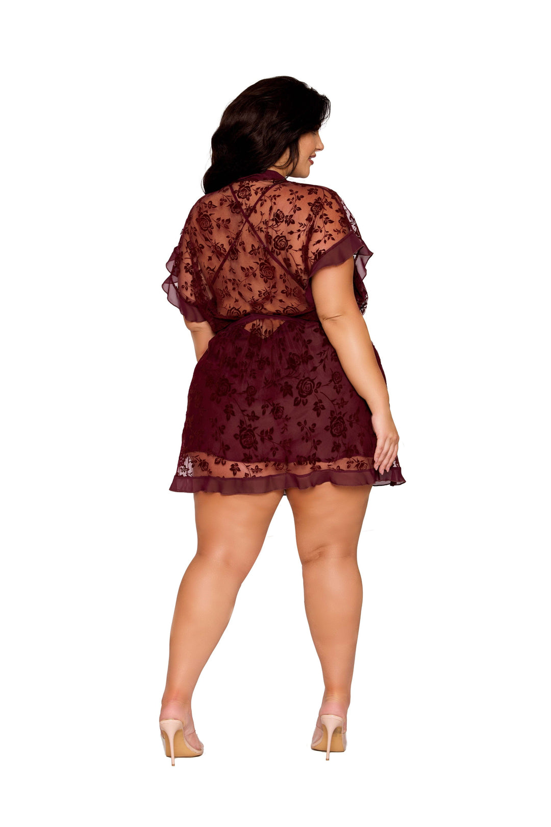 Dreamgirl Plus Cherry Lacquer Robe &amp; Chemise