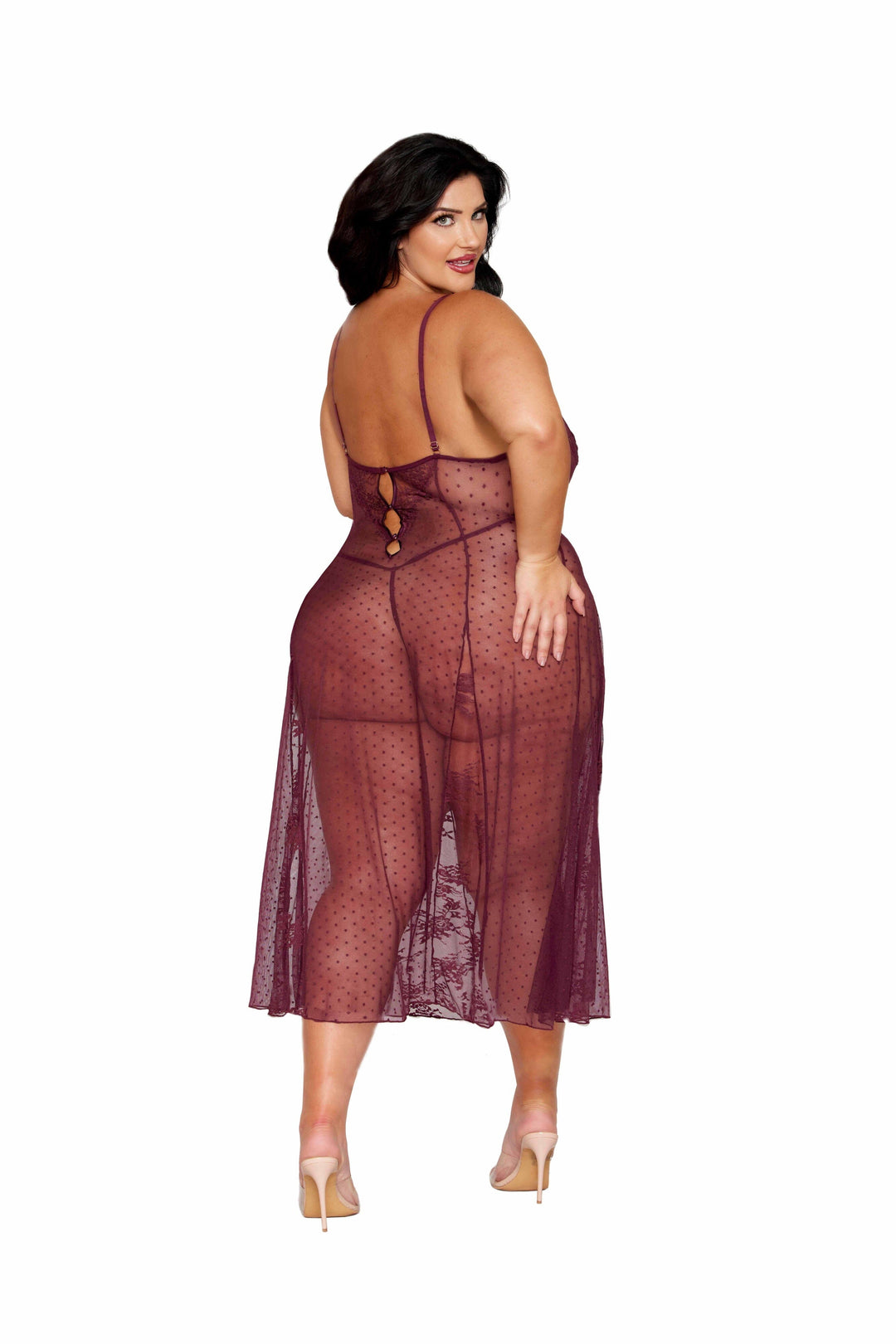 Dreamgirl Plus Lace Cherry Lacquer Gown &amp; G-String