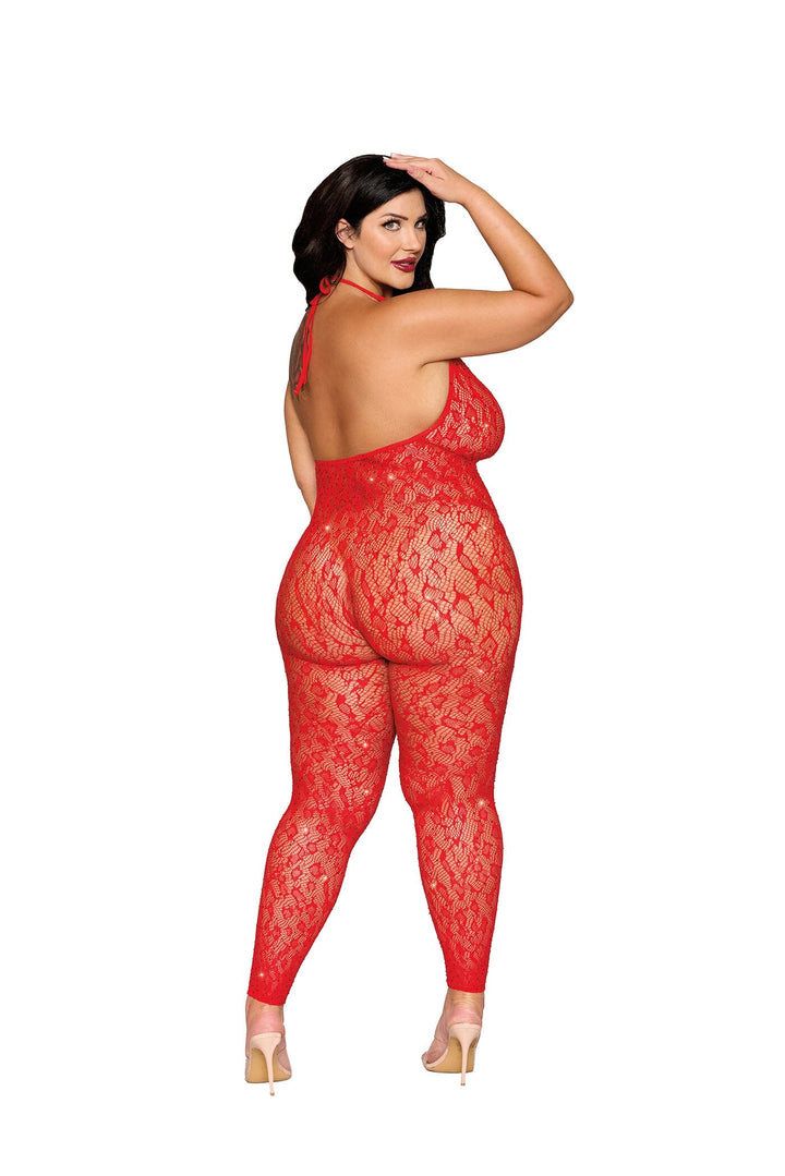 Dreamgirl Plus Poinsetta Rhinestone Bodystocking