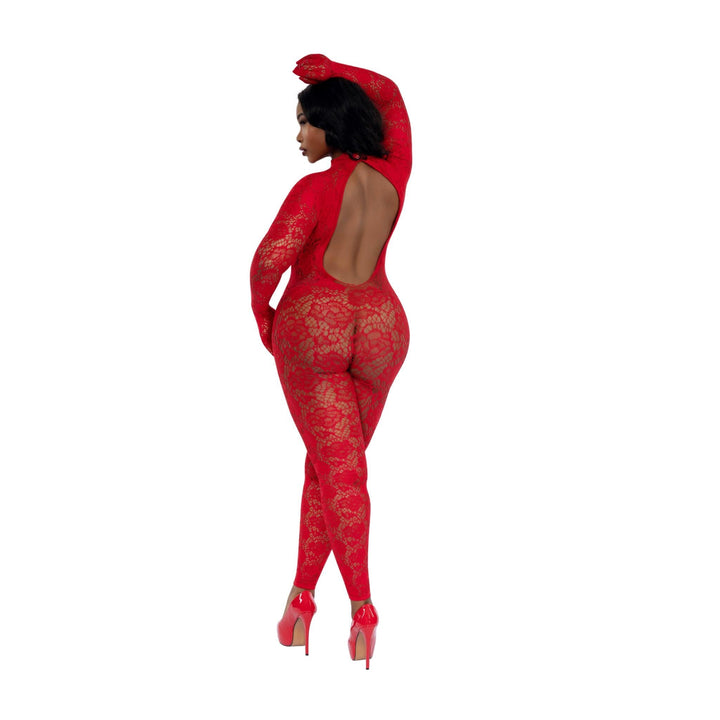 Dreamgirl Plus Gloved Bodystocking - Red