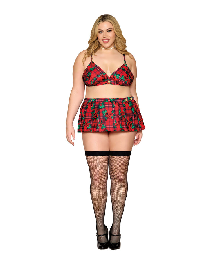 Plus Size Plaid Bralette & Mini Skirt