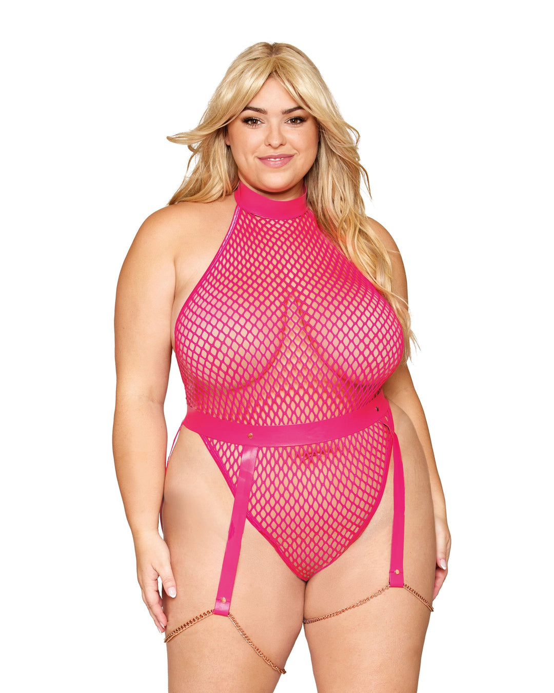 Dreamgirl Plus Fishnet Teddy &amp; Garter Belt Set
