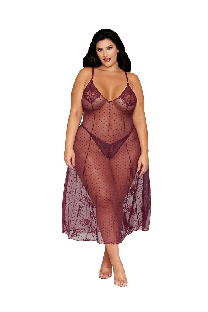 Dreamgirl Plus Lace Cherry Lacquer Gown &amp; G-String