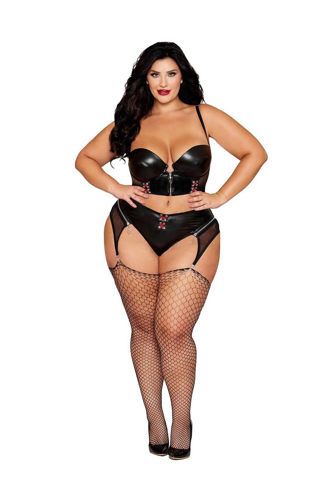 Dreamgirl Plus Long Line Bra &amp; Garter