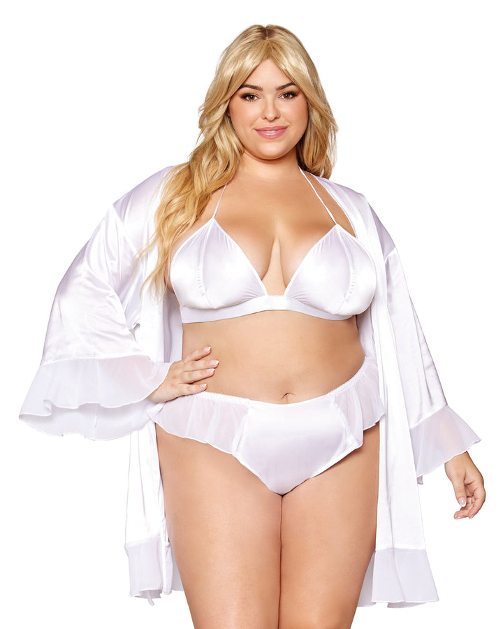 Dreamgirl Plus Matte Satin Robe, Bralette, and Thong Set