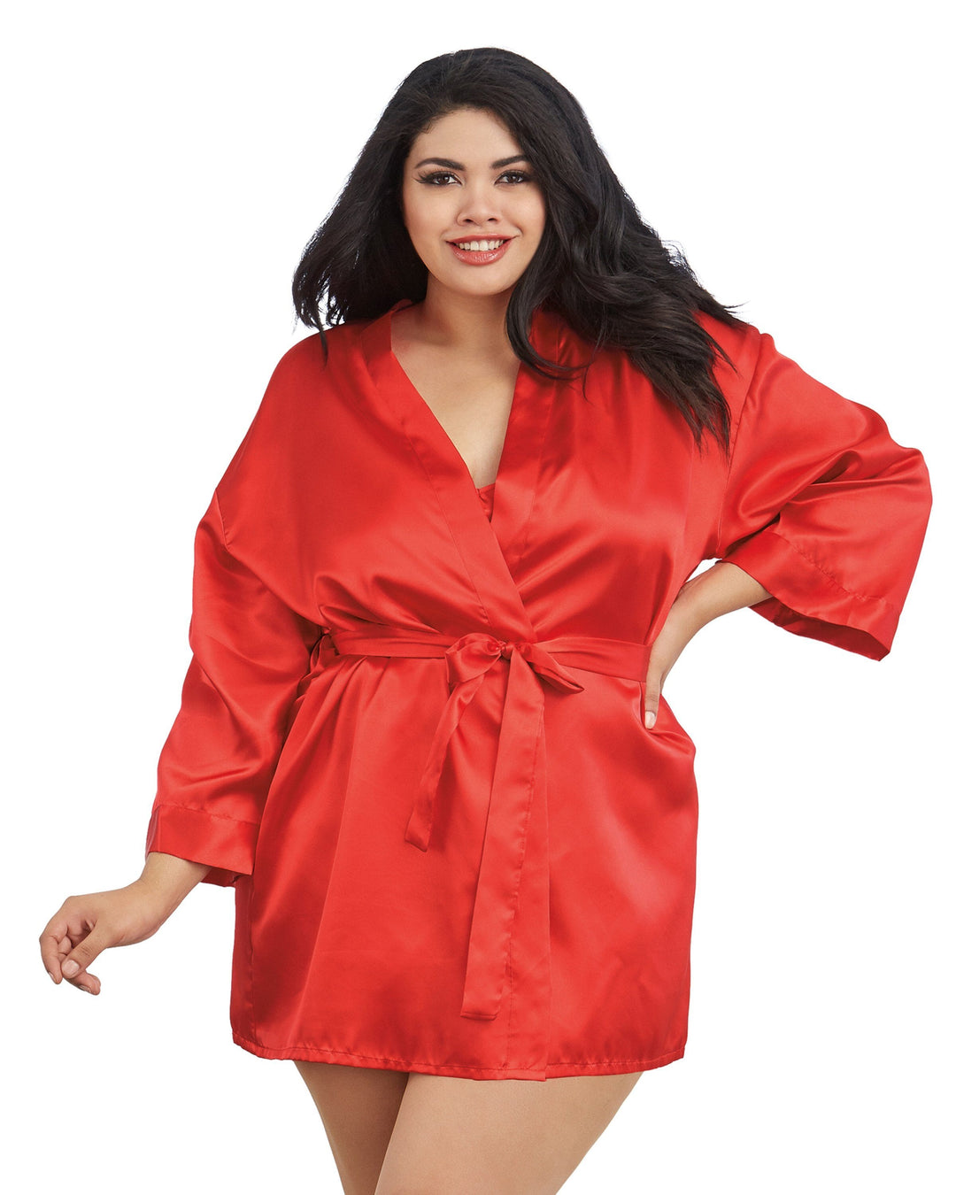 Dreamgirl Plus Size Satin Robe &amp; Chemise Set