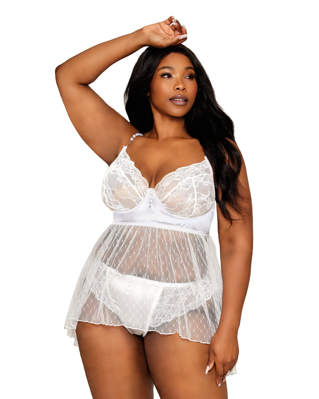 Dreamgirl Plus Diamond Mesh Babydoll &amp; Panty