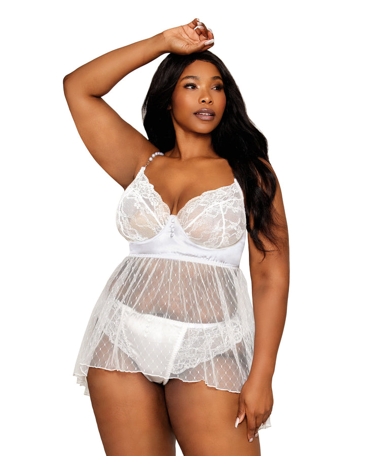 Dreamgirl Plus Diamond Mesh Babydoll &amp; Panty