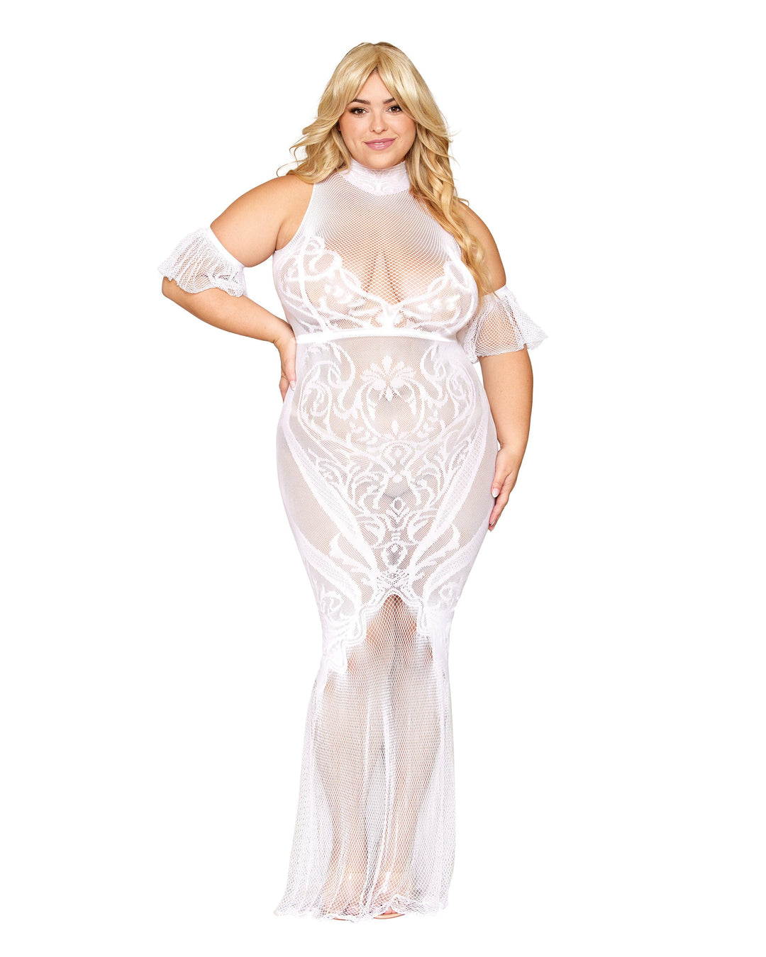 Dreamgirl Plus Geometric Fence Net Bodystocking Gown