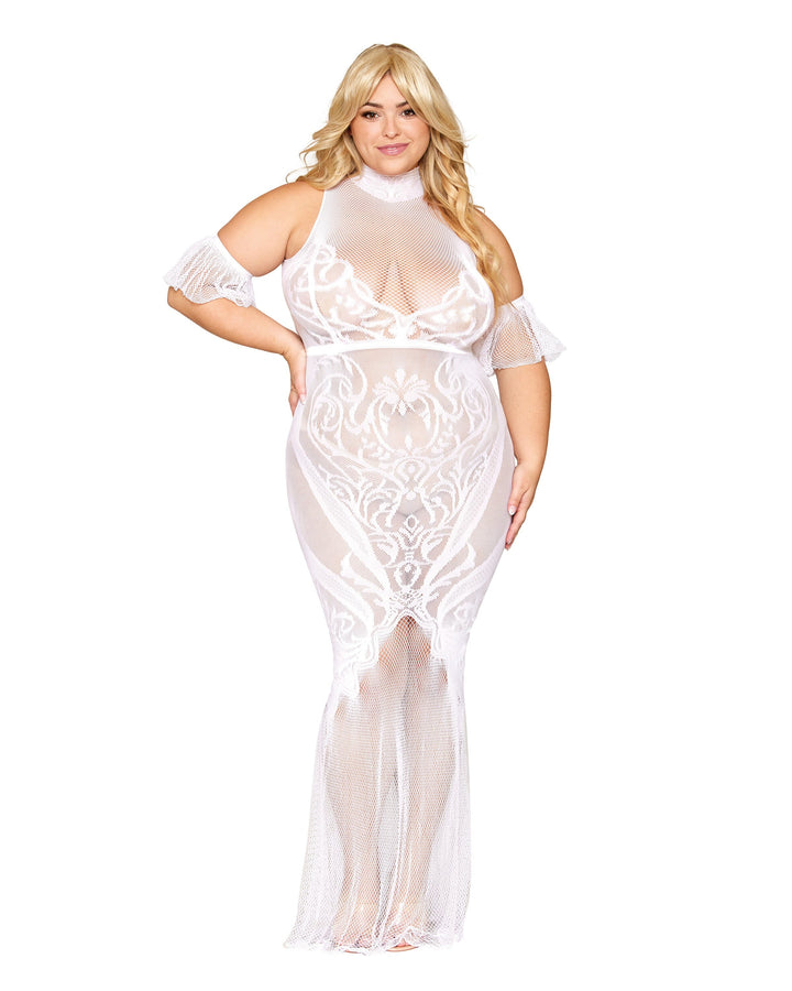 Dreamgirl Plus Geometric Fence Net Bodystocking Gown
