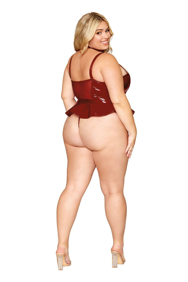 Dreamgirl Plus Vinyl Peplum Bustier, Collar, and G-String Set