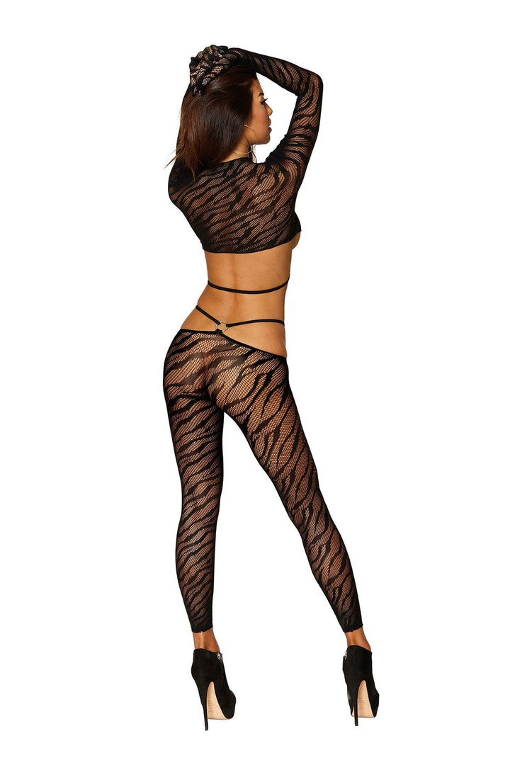 Dreamgirl Zebra Fishnet 2-Piece Strappy Bodystocking Set