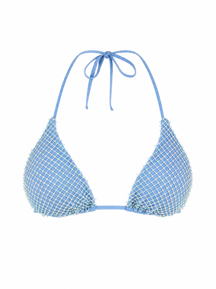 Denim Crystal Triangle Bikini Top
