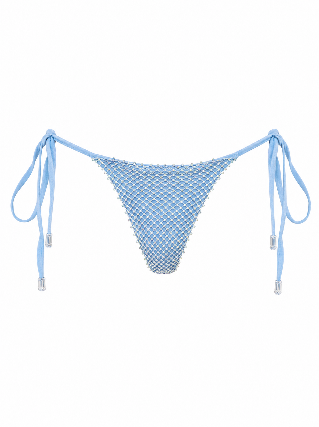 Denim Crystal Tie-Side Bikini Bottom