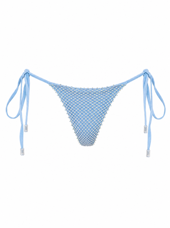 Denim Crystal Tie-Side Bikini Bottom