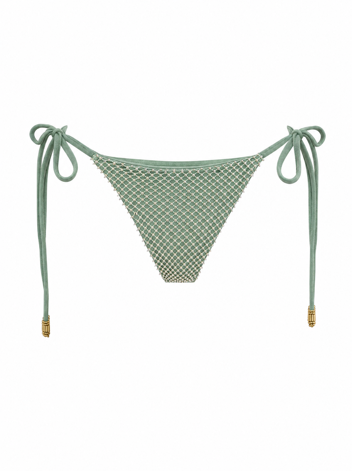 Forest Green Crystal Tie-Side Bikini Bottom
