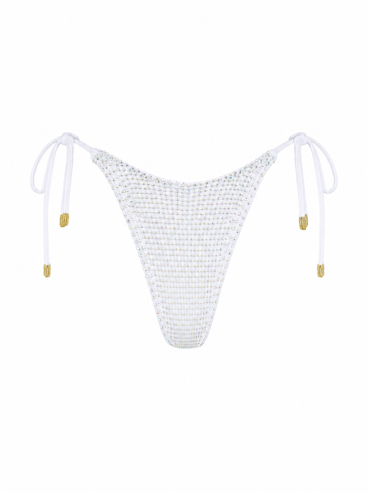 White Crystal Thong Bikini Bottom