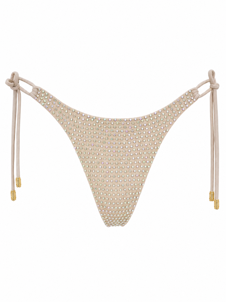 Gold Crystals Tie-Side Thong bikini Bottom