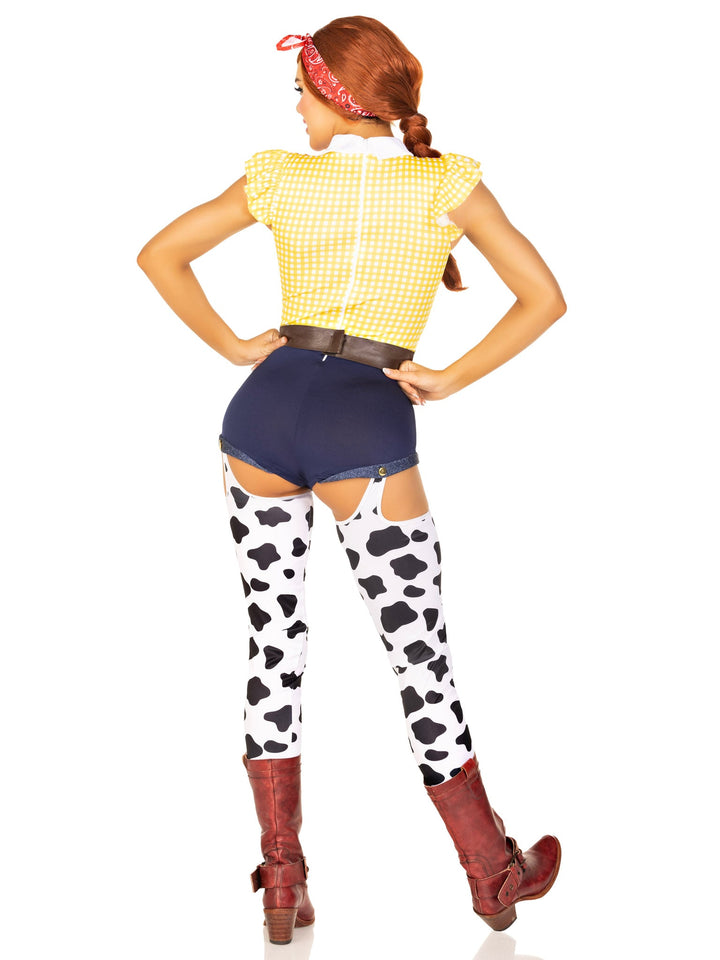 Giddy Up Cowgirl Costume with Western Romper, Belt, and Bandana