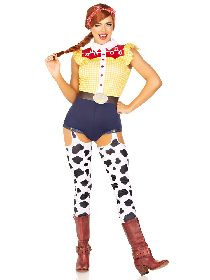 Giddy Up Cowgirl Costume with Western Romper, Belt, and Bandana