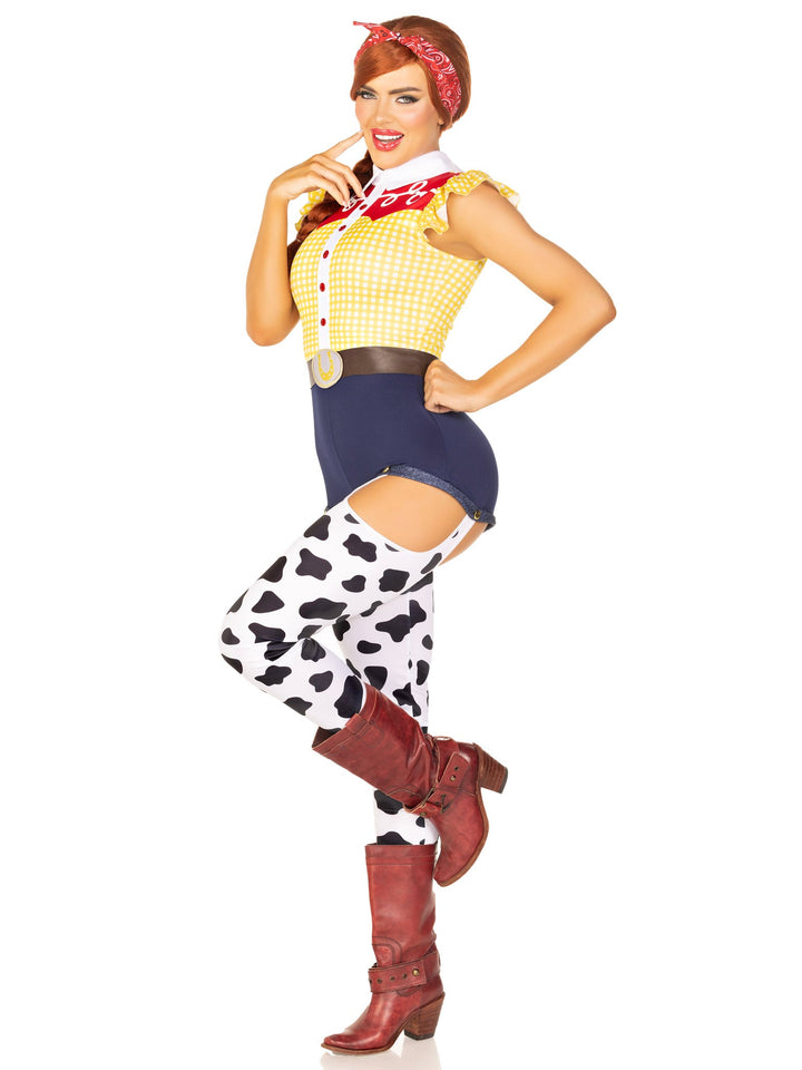 Giddy Up Cowgirl Costume with Western Romper, Belt, and Bandana