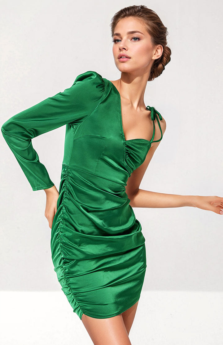 Green with Envy Cocktail Dress, Green Satin Dress – 3wishes.com