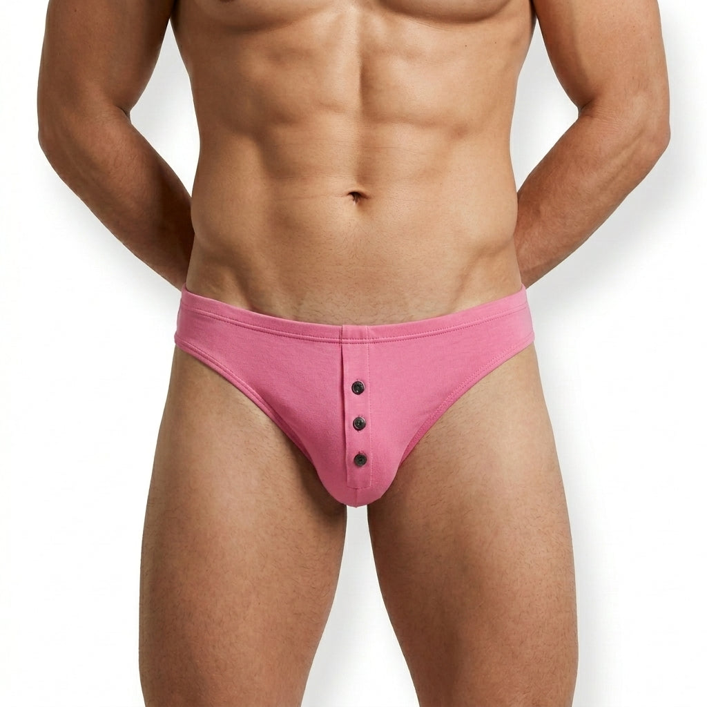 Men's Silk Thong with Button Detailing