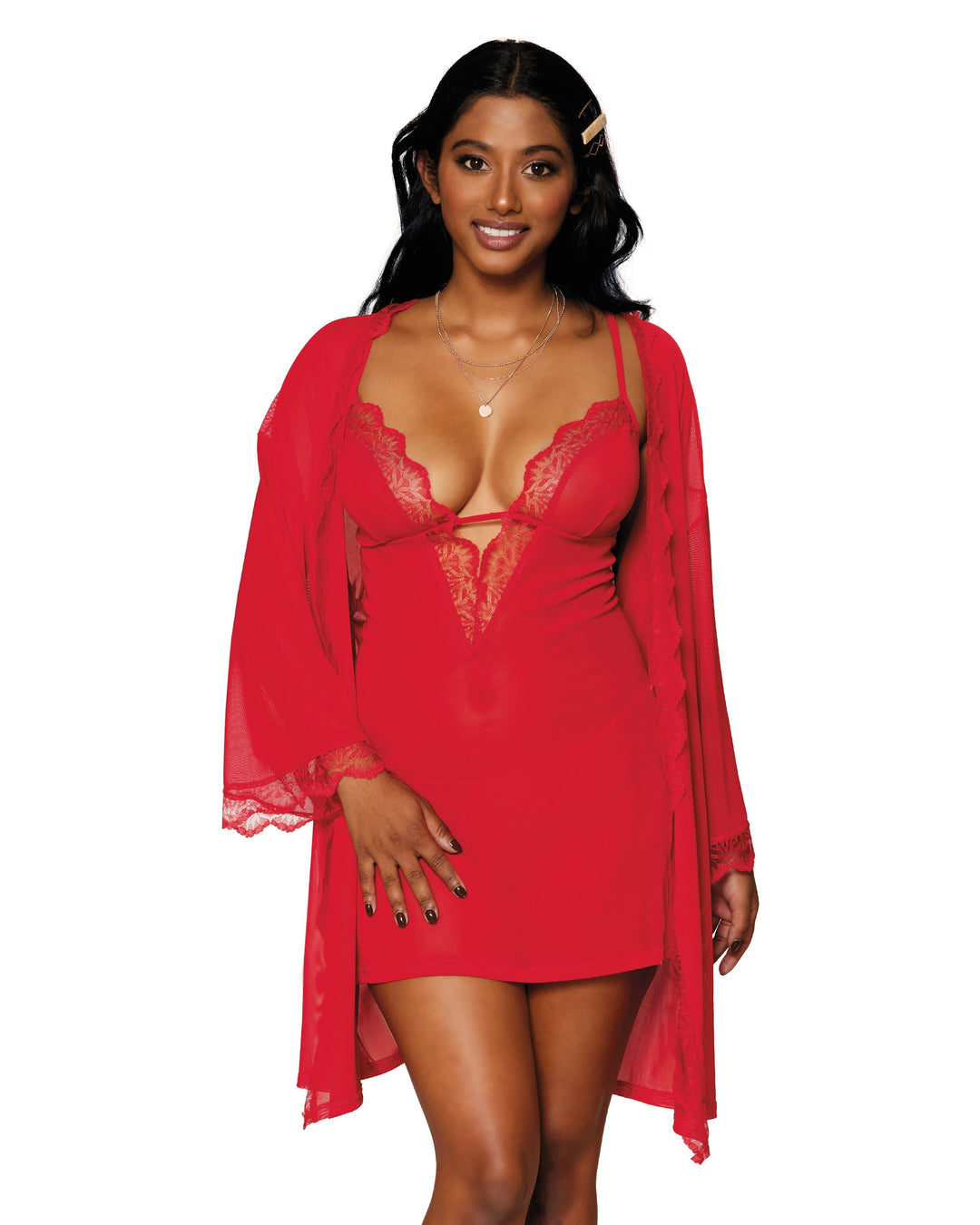 Dreamgirl Stretch Mesh Chemise &amp; Robe Set