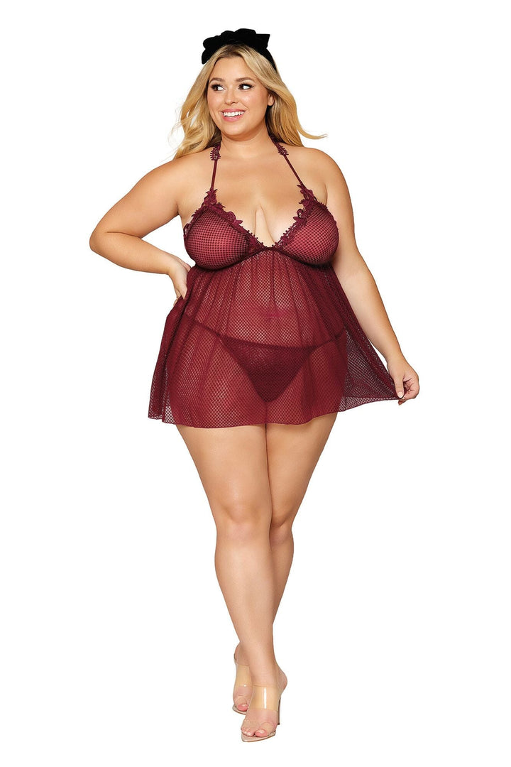Dreamgirl Venise Embroidery Babydoll &amp; G-String Set