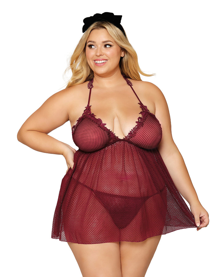 Dreamgirl Venise Embroidery Babydoll &amp; G-String Set