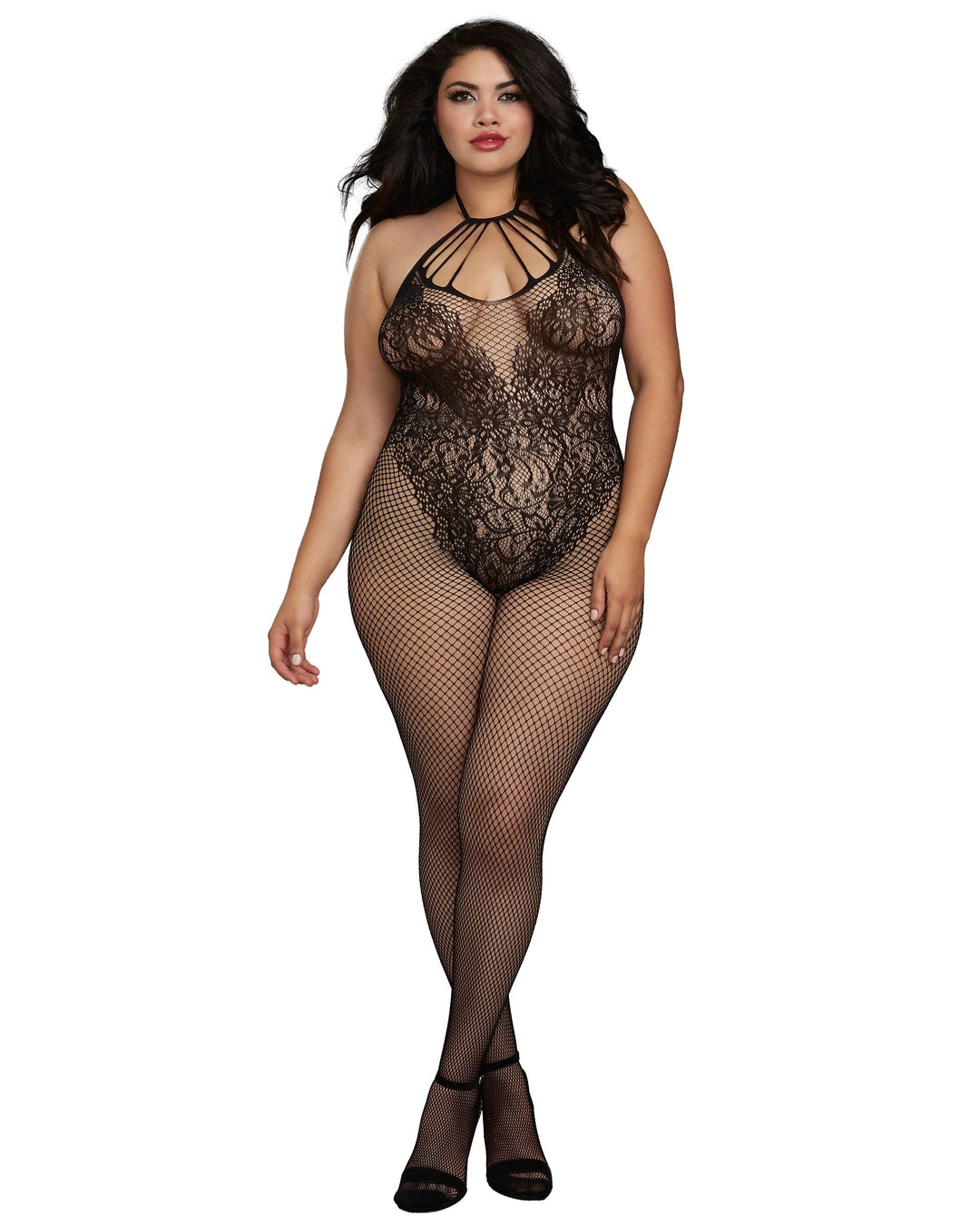 Dreamgirl Plus Fishnet Bodystocking with Knitted &