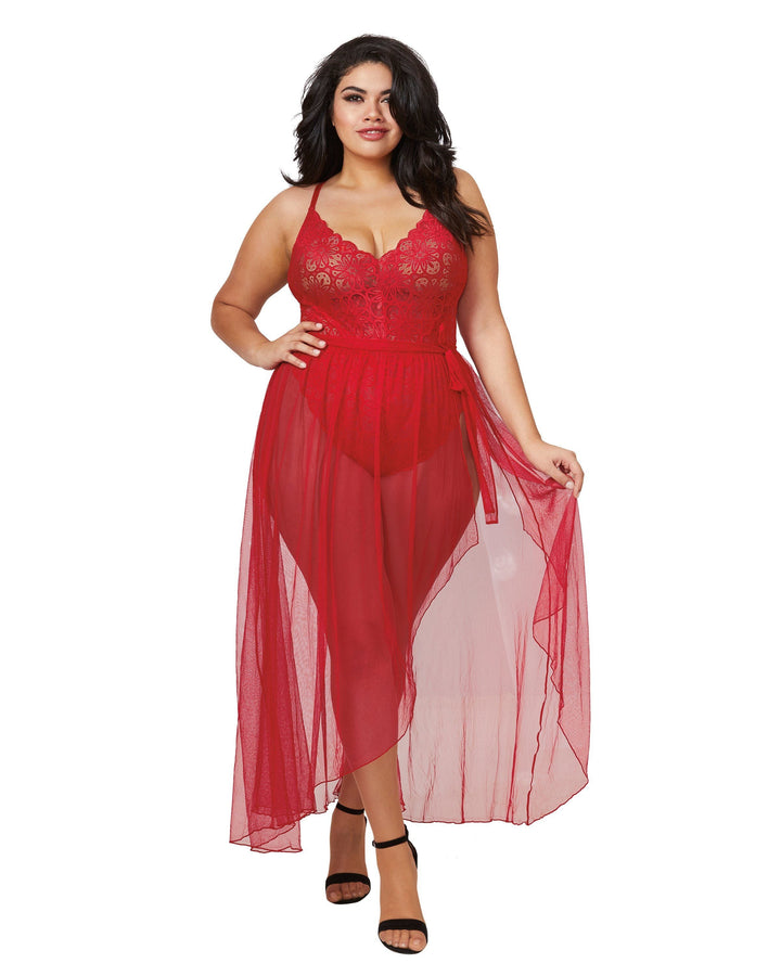 Dreamgirl Plus Mosaic Lace Teddy &amp; Sheer Skirt