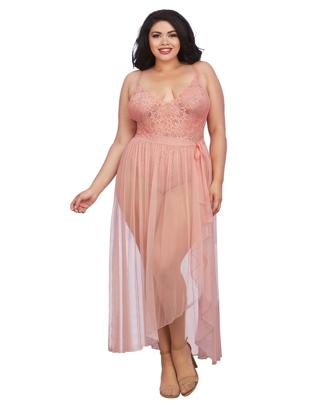 Dreamgirl Plus Mosaic Lace Teddy &amp; Sheer Skirt