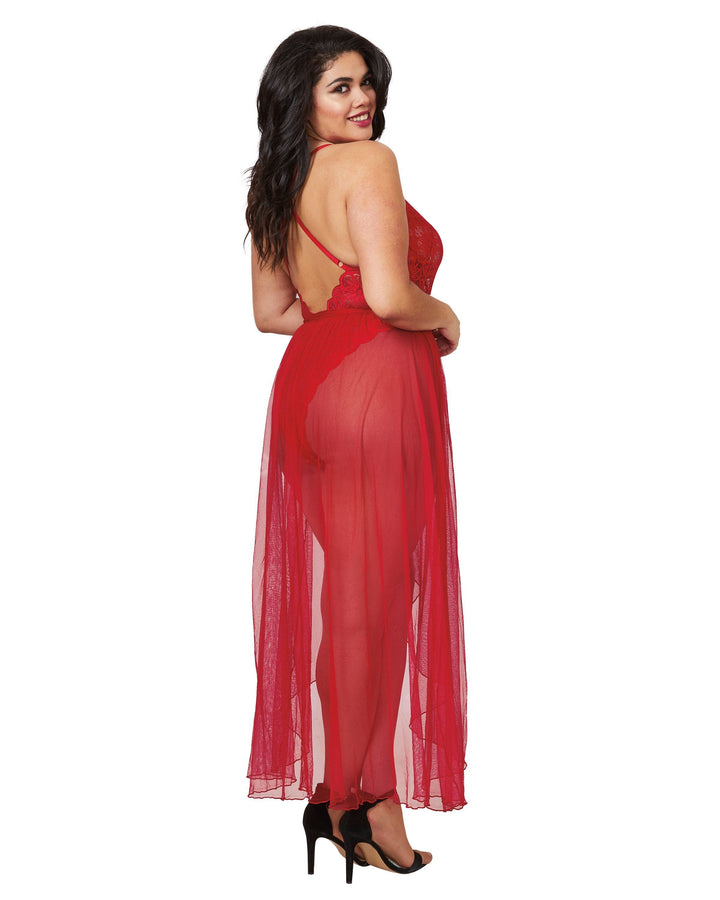 Dreamgirl Plus Mosaic Lace Teddy &amp; Sheer Skirt